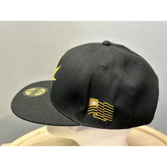 Dnine Reserve Snapback Hat Black Solid Adjustable Gold Pot Emblem Embroidered - Picture 3 of 10
